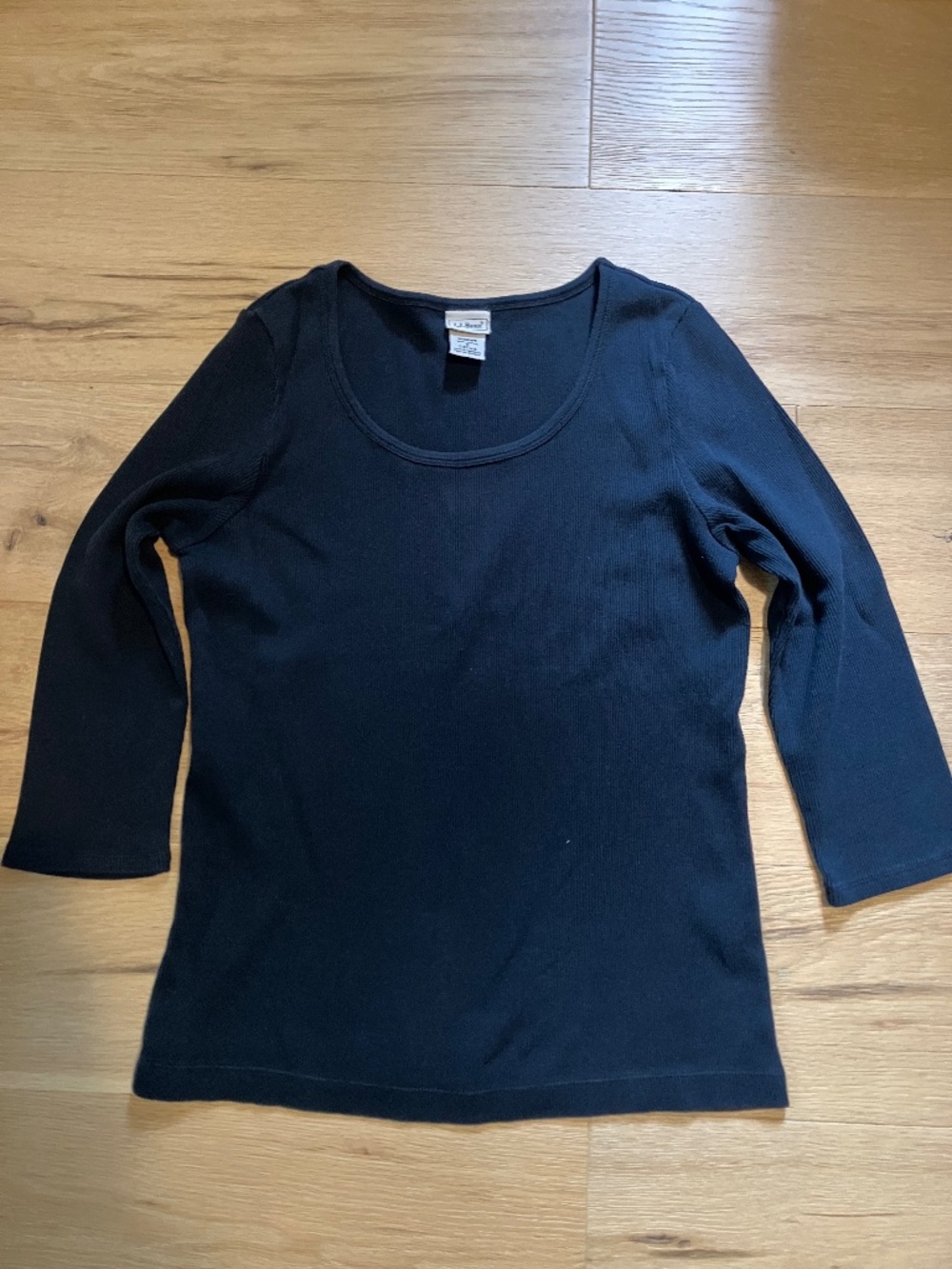 Vintage Y2K L.L. Bean Women's Ribbed Scoop-Neck 3/4 Sleeve Top